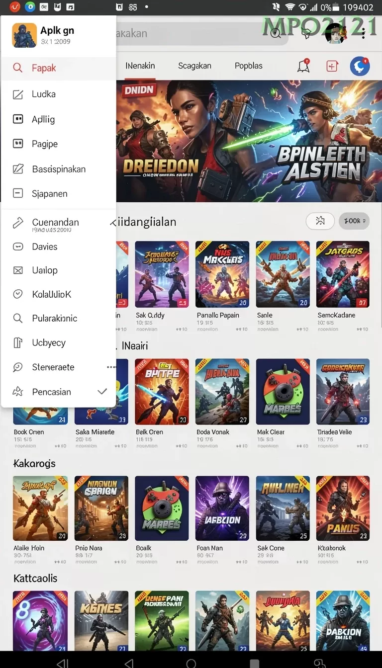 Cuplikan layar KIW69 — menu navigasi